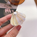 Perlmuttweiße Muschel-Haarklammer mit Goldlinien und Perle für Frauenfrisuren - Muschelform (4cm) / Gelb Lila (4cm)