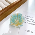 Elegant blue marble acetate shell hair clip with gold lines and pearl detail - Sky Blue (5cm)