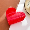Vibrant red heart-shaped acetate hair claw clip with glossy finish for women - 8.6cm / Red