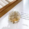 Elegant shell-shaped hair clip in pearlescent acetate with gold lines and pearl detail - Iridescent Gray (5cm)