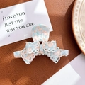 Blue and orange marble acetate bow hair claw clip with cutout lace details - Hollow Bow Knot (9.6cm) / Blue Pink