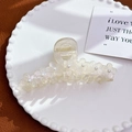 Elegant large floral hair claw with pearlescent white petals and pearl center accents - Large / Iridescent White