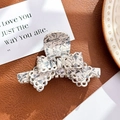 Lace-edged acetate bow hair claw with grey marble texture for elegant styling - Hollow Bow Knot (9.6cm) / Grey/White