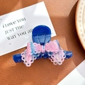 Sweet acetic acid blue lace bow shark clip hair claw for women elegant hair accessories - Hollow Bow Knot (9.6cm) / Dark Blue
