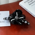 Grande molletta per capelli a fiore in seta nera con perle e cristalli scuri - Nero-12.8cm
