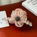 Pinza per capelli con fiore in organza rosa, perle eleganti e strass brillanti - Rosa Perlaceo-12.8cm