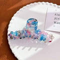 Elegant acetate flower hair claw clip with colorful floral pattern and pearl accents - Large / Multicolor Blue Pink
