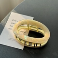 Pearlescent cream oval acetate hair claw clip with golden metal spring mechanism - Colorful Yellow (8.9cm)