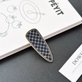 Pasador de pelo azul oscuro acolchado con bordes dorados y diseño de gota minimalista - 6.2cm / Pinza de Gota de Agua Azul