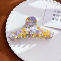 Floral large hair claw clip in purple and yellow marble acetate with pearl accents - Large / Iridescent Purple Yellow