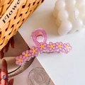 Pinza per capelli a fiore rosa dopamina con glitter e molla dorata per donne eleganti - 11cm / Rosa