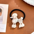 Cute white poodle acetic hair tie with orange rhinestones and black elastic band - Hair Tie / Gem White