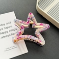 Star-shaped acetate hair claw clip with colorful marble pattern and gold metal teeth - 7.5cm / Flower Purple