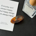 Retro amber hair clip with LOVE embossing and light blue gemstone embellishment - Yellow Coffee