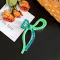 Elegante pinza per capelli a fiocco in acrilico traslucido turchese e blu lago - Grande / Blu-verde