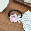 Elastico per capelli con motivo a pesce bianco e decorazione con gemma rosa lucida - 4.2cm / Rosa Chiaro