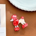 Barrette à cheveux caniche rouge et blanc en acétate avec strass pour coiffure élégante - Pinces à cheveux bec de canard / Rouge