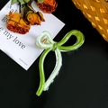 Transparent green acrylic bow hair claw clip with gold spring for women hair styling - Large / Beige and Green