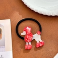 Élastique à cheveux avec breloque caniche en acrylique rouge et blanc et petit nœud blanc - Cravate à cheveux / Rouge