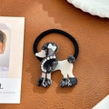 Élastique à cheveux en acétate motif caniche avec strass et ruban noir élastique - Cravate à cheveux / Gris