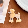 Barrette caniche en acétate jaune crème avec collier en strass étincelants - Pinces à cheveux bec de canard / Beige