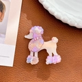 Barrette caniche mignonne en acétate avec strass roses et un petit nœud blanc - Pinces à cheveux bec de canard / Violet