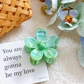 Elegant marble green floral acetate hair claw clip for bun styling and high ponytail - Flower Style Medium