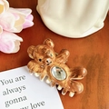 Brown tortoise shell teddy bear hair claw clip with diamond rhinestone accent for women - Coffee-11cm