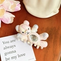 Cute bear hair claw clip featuring multi-color marble resin and sparkly disco ball mirror - Quicksand Light Pink-11cm
