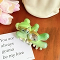 Green marble resin bear hair claw clip with gemstone accent on a wooden table - Quicksand Cyan-11cm