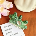 Green marble acetate hair claw with a waving bear design and large sparkling crystal - Green-11cm