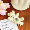 Chic cream marble acrylic bear hair claw clip with crystal diamond accent for women - Creamy White Gold-11cm