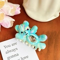 Chic aurora marble bear hair claw clip with sparkling diamond accent and acetate finish - Iridescent Blue-11cm