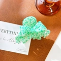 Elegante molletta a fiocco in acetato floreale verde chiaro per capelli su base in pelle - Verde Macchiato (8.1cm)