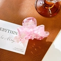 Elegant pink acetate hair claw clip with bow design and marble texture for women - Pink (8.1cm)