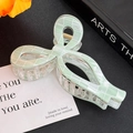 Mint green checkered acetate claw clip with a 3D bow design and strong golden spring - 12.4cm / Plaid Green