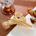 Elegant cream marble acetate bow hair claw clip with golden metal spring for bun styling - Dotted Yellow-13cm