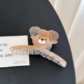 Pinza per capelli a forma di orso in resina rosa pesca con design adorabile - Piccolo-11cm / Marrone