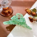 Elegant light green acetate hair claw clip with dark spots in a ribbon bow shape - Dotted Green-13cm