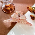 Pink marble pattern acetate bow hair claw clip with elegant gloss on leather surface - Purple-Pink-13cm