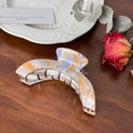 Elegant marble-patterned acetate hair claw clip with silver metal teeth for thick hair - Blue Orange-9.1cm