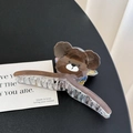 Pinza per capelli a forma di orso marrone in acrilico traslucido per acconciature eleganti - Grande-13cm / Caffè Scuro