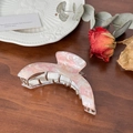 Pink and white marble acetate hair claw clip with silver spring on wooden background - Iridescent Pink-9.1cm