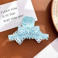 Blue and white floral acetate hair claw clip with elegant double bow design - Hollow Bow Knot (9.6cm) / Blue