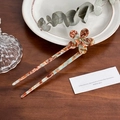 Elegant acetate flower hair pin with green rhinestone and marble texture finish - 15cm / Blue Brown