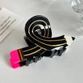 Molletta per capelli creativa a forma di matita in resina nera lucida con gomma - 7.9cm / Nero