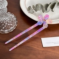 Gradient acetate flower hair pin with yellow rhinestone and double-prong design - 15cm / Purple