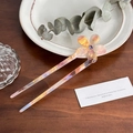 U-shaped acetate flower hair fork with purple rhinestone in iridescent finish - 15cm / Yellow and Pink