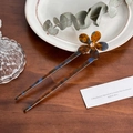 Vintage tortoiseshell acetate flower hair pin with sparkling rhinestone inlay - 15cm / Caramel color