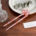 U-shaped hair pin with pink and orange marble acetate flower and crystal detail - 15cm / Pink